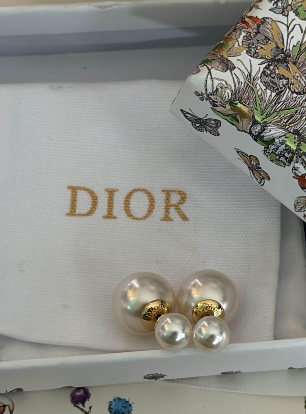 Dior Pearl Drop Earrings with Gold Accents